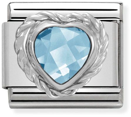 Nomination Classic Silver Cubic Zirconia Faceted Heart Stones Pale Blue Charm