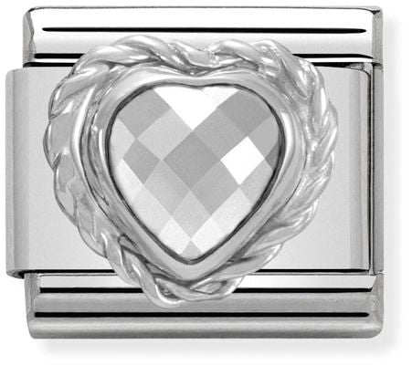 Nomination Classic Silver Cubic Zirconia Faceted Heart Stones White Charm