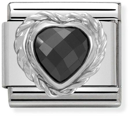 Nomination Classic Silver Cubic Zirconia Faceted Heart Stones Black Charm