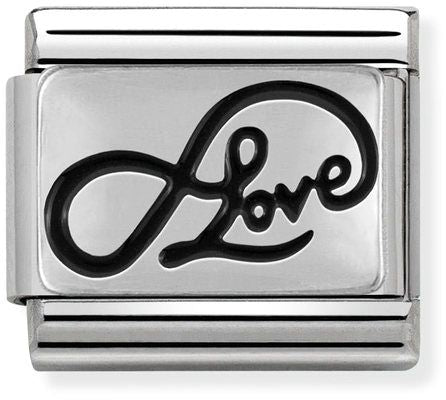 Nomination Classic Silver Oxidised Plates Infinity Love Writing Charm