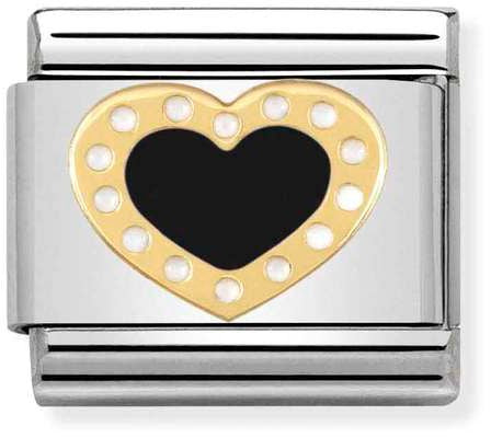 Nomination Classic Gold Love 2 Black Heart With White Dots Charm