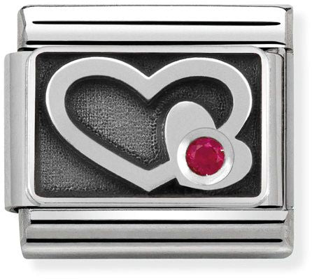 Nomination Classic Silver Cubic Zirconia Symbols Black Heart Red Stone Charm
