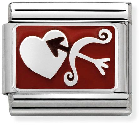 Nomination Classic Silver Oxidised Plates Heart With Bow And Arrow Charm