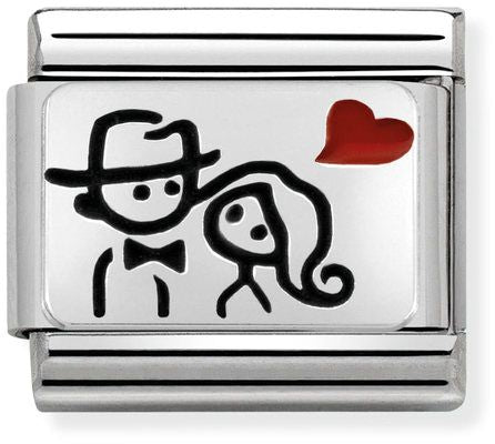 Nomination Classic Silver Oxidised Plates Couples With Heart Charm