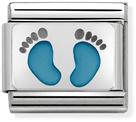 Nomination Classic Silver Oxidised Plates Blue Footprints Charm