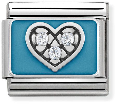 Nomination Classic Silver Cubic Zirconia Symbols Blue Heart Charm