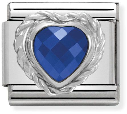 Nomination Classic Silver Cubic Zirconia Faceted Heart Stones Blue Charm
