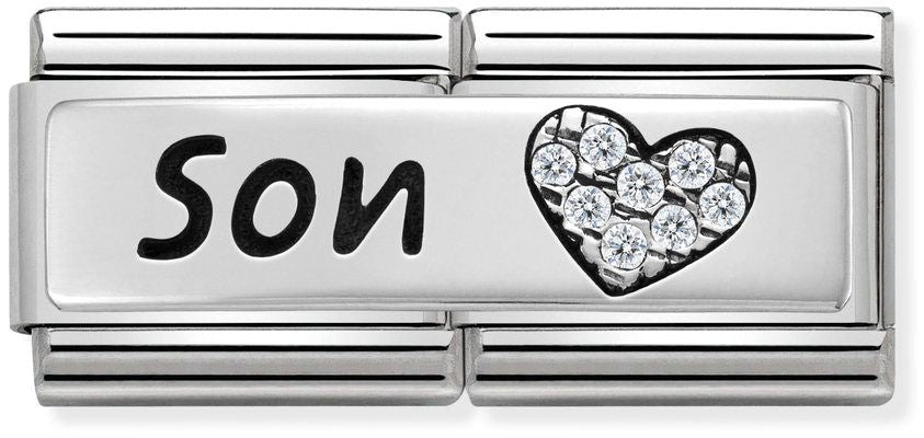 Nomination Classic Silver Cubic Zirconia Double Symbols Son And Heart Charm