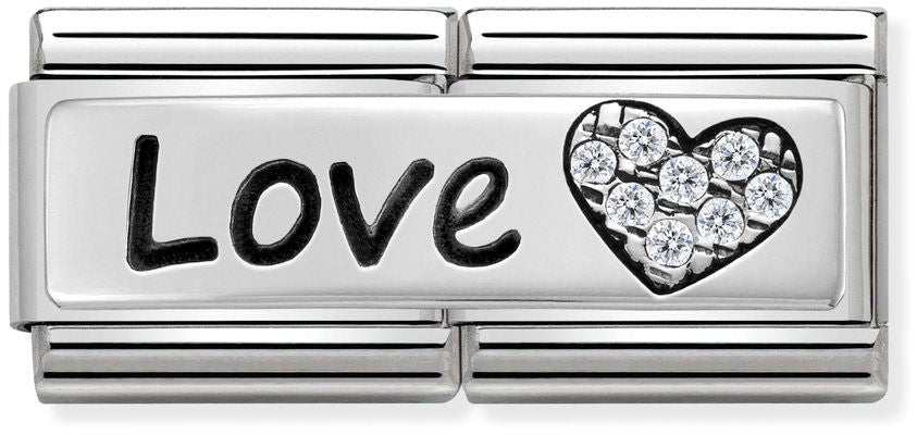 Nomination Classic Silver Cubic Zirconia Double Symbols Love And Heart Charm