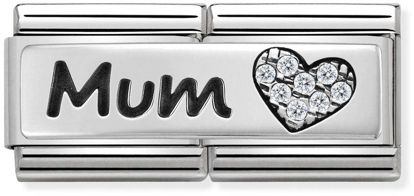 Nomination Classic Silver Cubic Zirconia Double Symbols Mum And Heart Charm