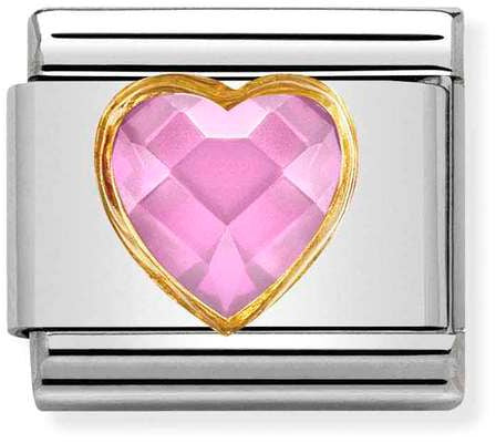 Nomination Classic Gold Classic Heart Faceted Pink Cubic Zirconia Charm