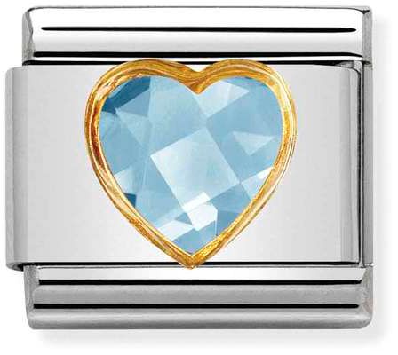 Nomination Classic Gold Classic Heart Faceted Light Blue Cubic Zirconia Charm