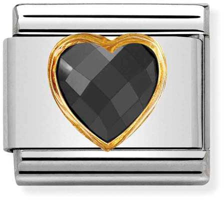 Nomination Classic Gold Classic Heart Faceted Black Cubic Zirconia Charm