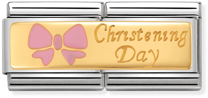 Nomination Classic Gold Double Engraved Pink Christening Day Charm