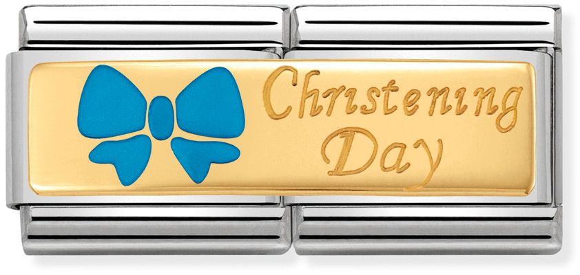 Nomination Classic Gold Double Engraved Blue Christening Day Charm