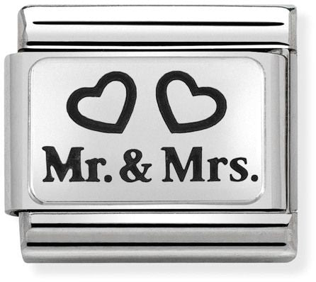 Nomination Classic Silver Oxidised Plates Mr & Mrs Charm