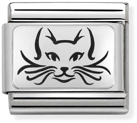 Nomination Classic Silver Oxidised Plates Cat Charm