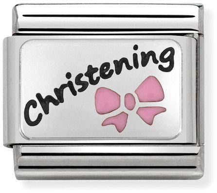 Nomination Classic Silver Oxidised Plates Pink Christening Charm