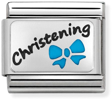 Nomination Classic Silver Oxidised Plates Blue Christening Charm