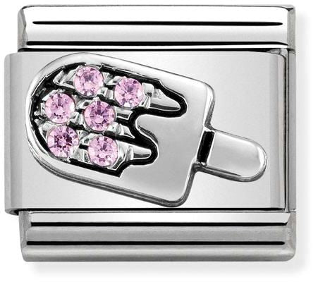Nomination Classic Silver Cubic Zirconia Symbols Ice Cream With Pink Stone Charm