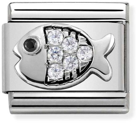 Nomination Classic Silver Cubic Zirconia Symbols Goldfish With White Stone Charm