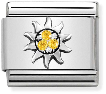 Nomination Classic Silver Cubic Zirconia Symbols Sun With Yellow Stone Charm