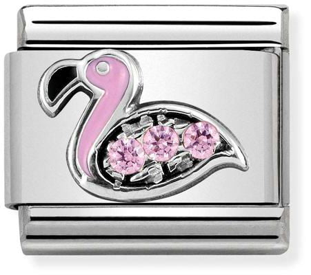 Nomination Classic Silver Cubic Zirconia Symbols Flamingo With Pink Stone Charm