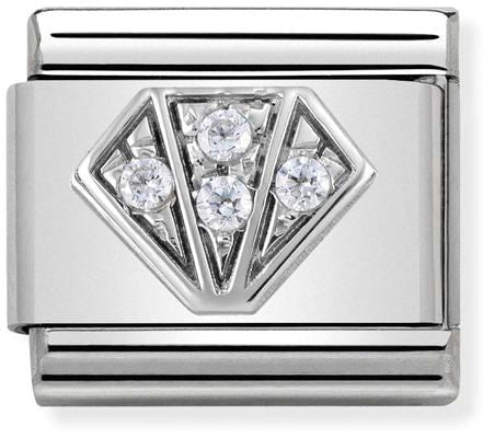 Nomination Classic Silver Cubic Zirconia Symbols Diamond With White Stone Charm