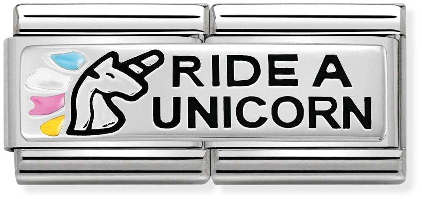 Nomination Classic Silver Double Engraved Ride A Unicorn Charm