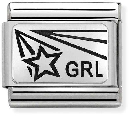 Nomination Classic Silver Oxidised Plates Girl Power GRL Half Charm