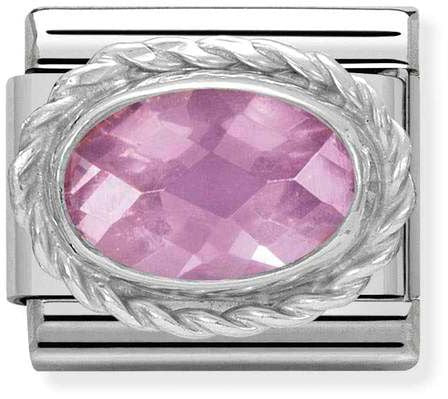 Nomination Classic Silver Faceted Oval Stones Pink Charm