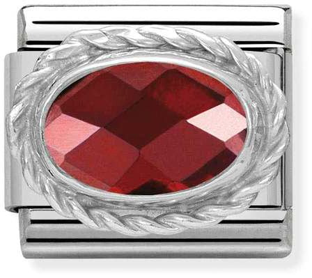 Nomination Classic Silver Cubic Zirconia Faceted Oval Stones Red Charm