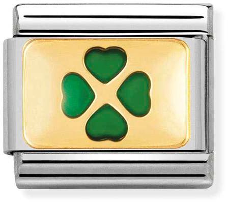 Nomination Classic Gold Good Luck Green Four Leaf Clover Charm
