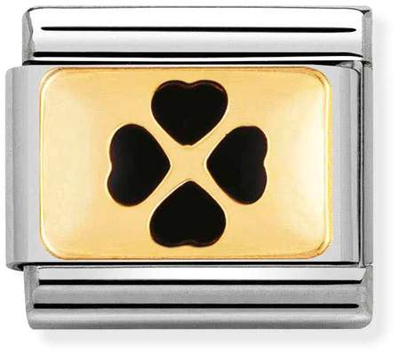 Nomination Classic Gold Good Luck Black Four Leaf Clover Charm