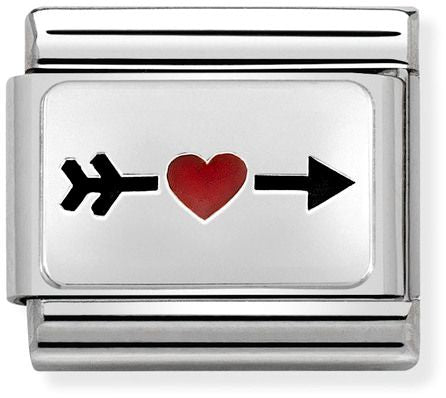 Nomination Classic Silver Oxidised Plates Arrow With Red Heart Charm