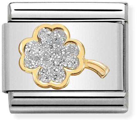 Nomination Classic Gold Symbols Four Leaf Clover Charm In Gold With Silver Glitter