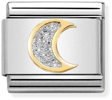 Nomination Classic Gold Symbols Moon Charm In Gold With Silver Glitter