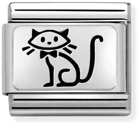 Nomination Classic Silver Oxidised Plates Kitten Charm