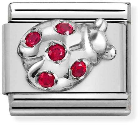Nomination Classic Silver Cubic Zirconia Symbols Ladybug With Red Stone Charm
