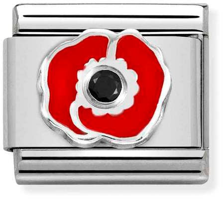 Nomination Classic Silver Cubic Zirconia Plate Poppy Charm