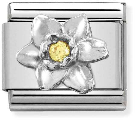 Nomination Classic Silver Cubic Zirconia Symbols Daffodil Charm