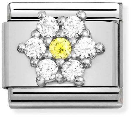 Nomination Classic Silver Cubic Zirconia Symbols White With Yellow Flower Charm