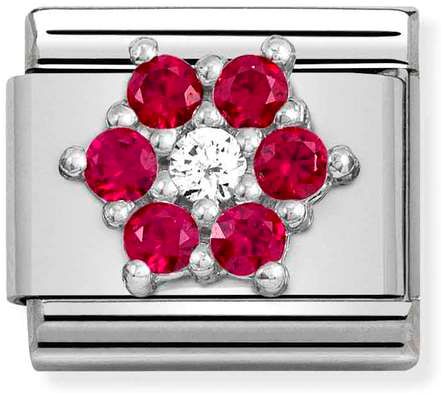 Nomination Classic Silver Cubic Zirconia Symbols Red With White Flower Charm