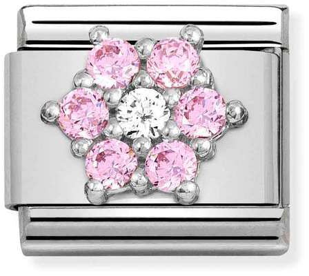 Nomination Classic Silver Cubic Zirconia Symbols Pink With White Flower Charm