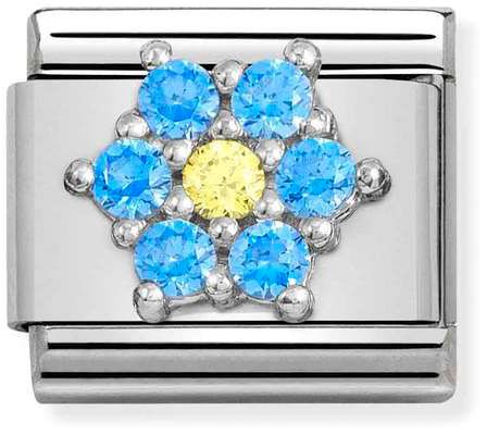 Nomination Classic Silver Cubic Zirconia Symbols Blue With Yellow Flower Charm