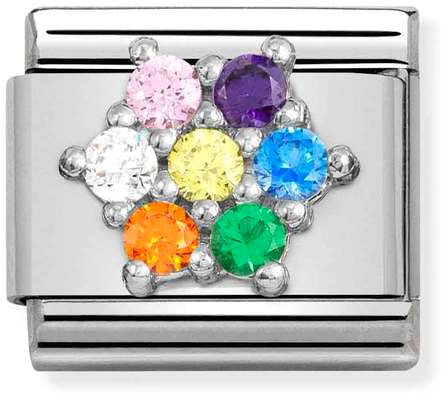 Nomination Classic Silver Cubic Zirconia Symbols Rainbow Flower Charm
