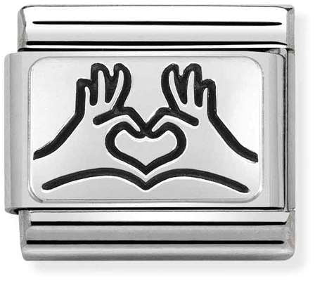 Nomination Classic Silver Oxidised Plates Heart Hands Charm