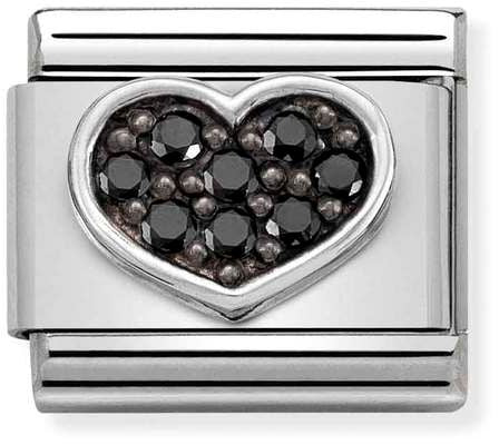 Nomination Classic Silver Cubic Zirconia Symbols Black Heart Charm