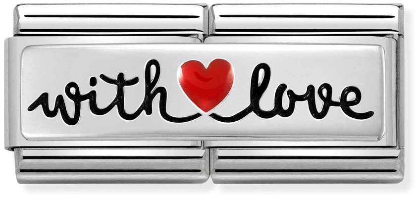 Nomination Classic Silver Double Engraved With Love And Red Heart Charm