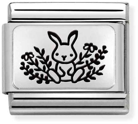 Nomination Classic Silver Oxidised Plates Rabbit With Flowers Charm